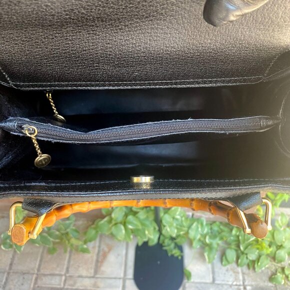Vintage Gucci Diana Black Leather Structured Tote w/ Bamboo Handles w/ COA - Picture 6 of 16